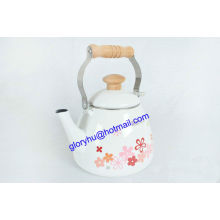 enamel tea kettle with bakelite handle and knob